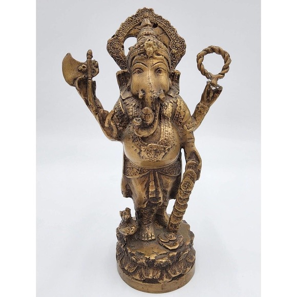 Lord Ganesha Brass 9" Exotic Art Statue Hindu Collectible Religion Symbolism - Picture 9 of 11